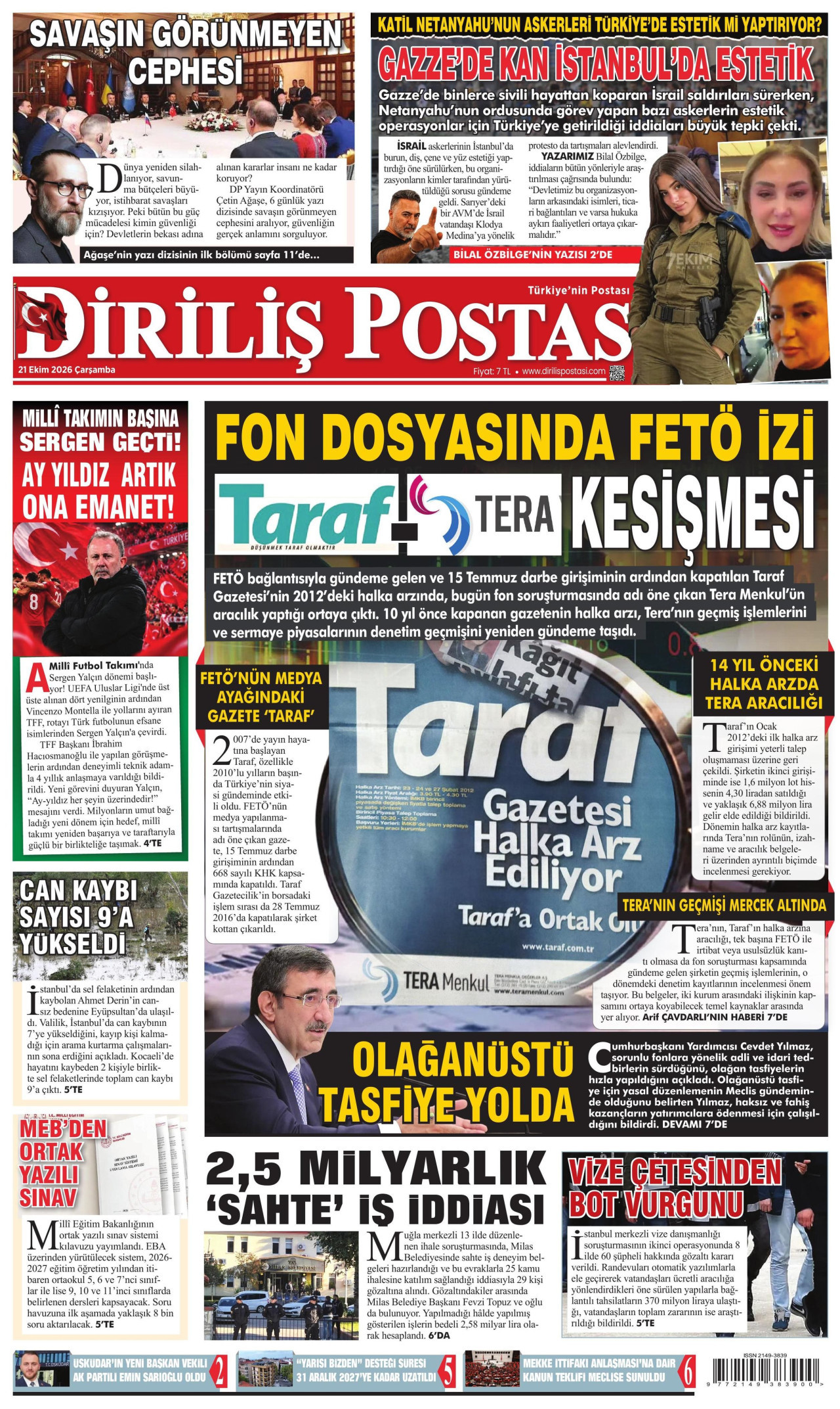 Diriliş Postası Gazetesi gazetesi manşeti
