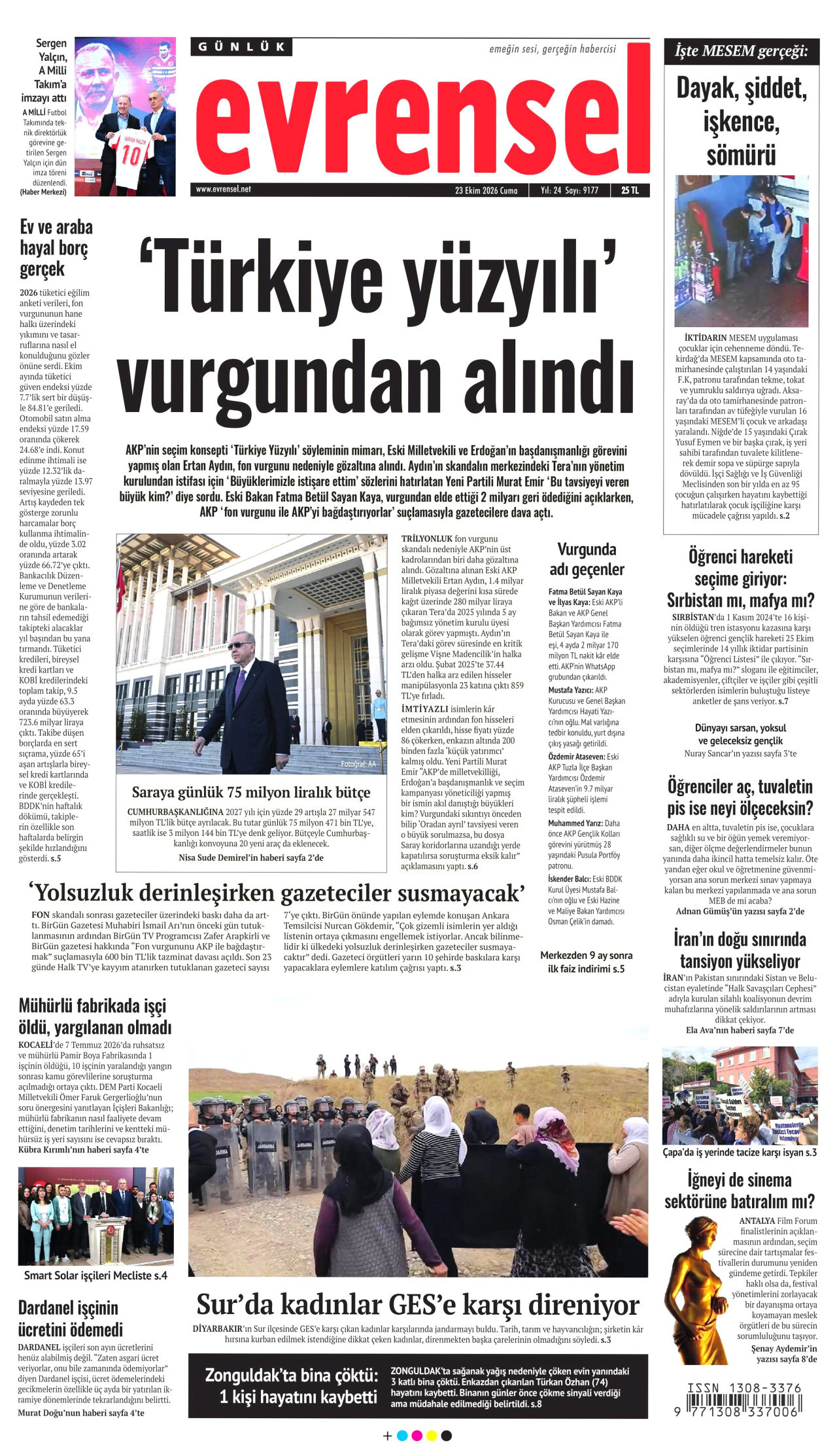 Evrensel Gazetesi gazetesi manşeti